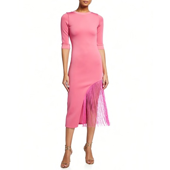NWT Alice + Olivia Keanna Asymmetrical Fringe Dress in Calypso Pink - Picture 3 of 7